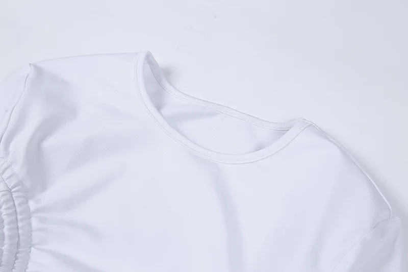 

Bangniweigou O Neck Double Drawstring Ruched Crop Top Autumn Casual Long Sleeve White Short T Shirt Women School Streetwear