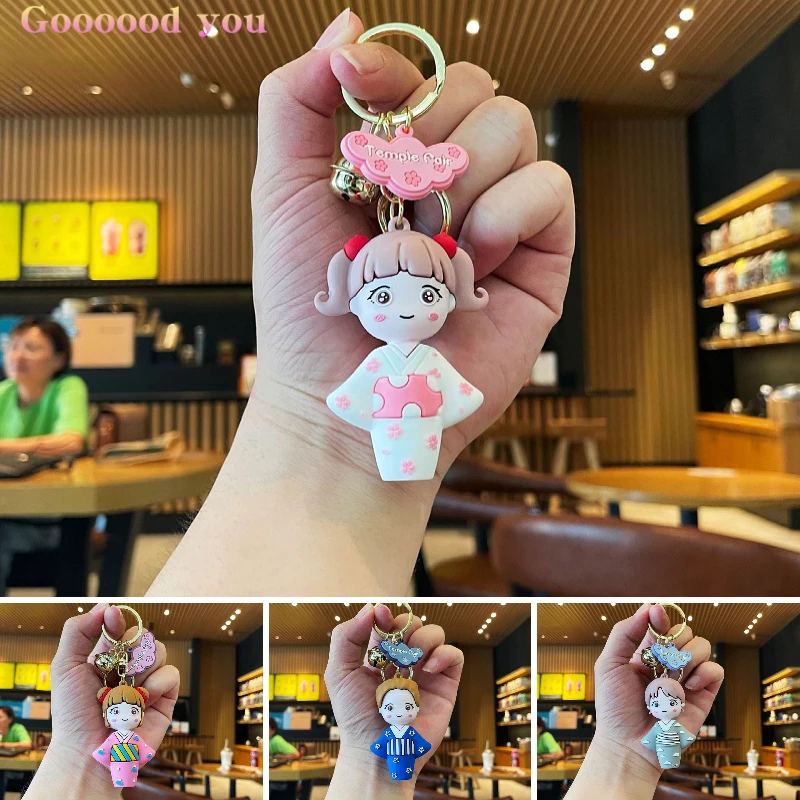 

2021 Ins Japanese Kimono Girl Resin Keychains Charms Women Backpack Pendant Accessoires Cute Girl Keychain Friend Gift Wholesale