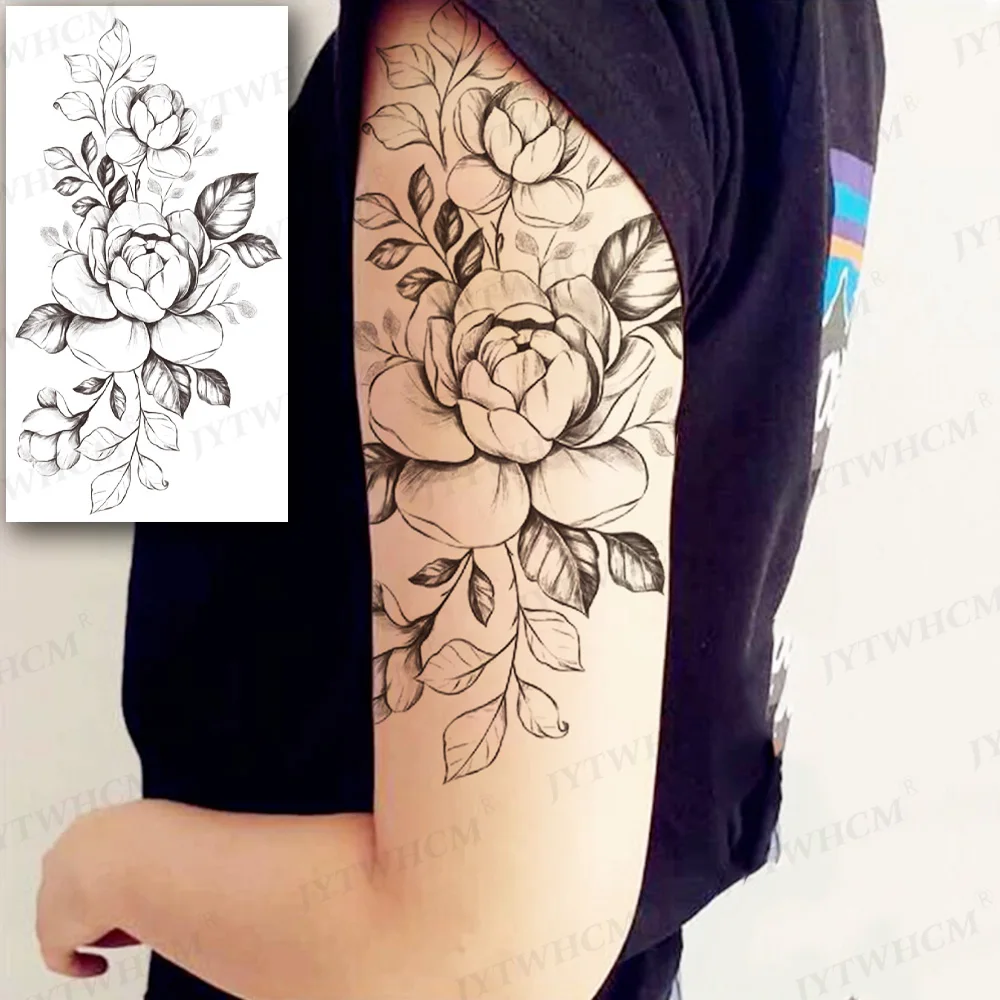 

3D Flower Leaf Temporary Tattoos For Women Girl Fake Sleeve Geometry Realistic Tattoo Sticker Peony Dahlia Body Art Adults Tatto