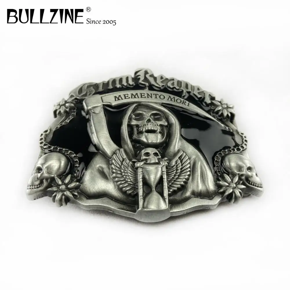 Пряжка для ремня Bullzine из цинкового сплава с черепом черной эмалью Оловянная