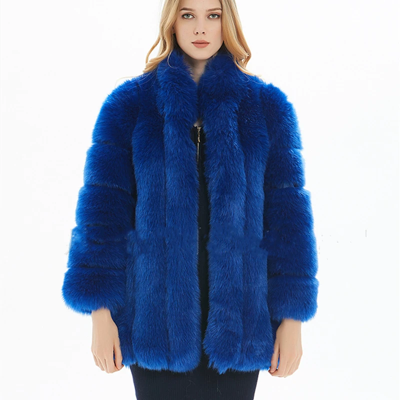 Royal Blue Зимнее новое женское длинное теплое розовое пальто из искусственного лисьего меха, пушистые толстые синие куртки с плюшевым мишкой размера плюс, женские пальто - Цвет: Royal Blue