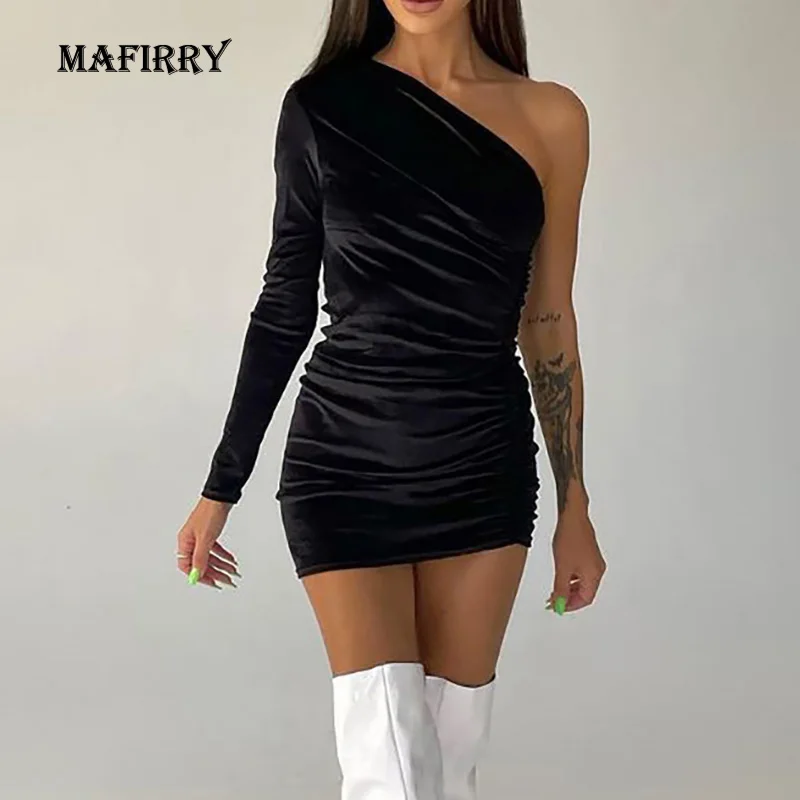 

Женское платье-футляр на одно плечо, пикантное облегающее платье с открытыми плечами, однотонное лоскутное вечернее платье с открытой спин...