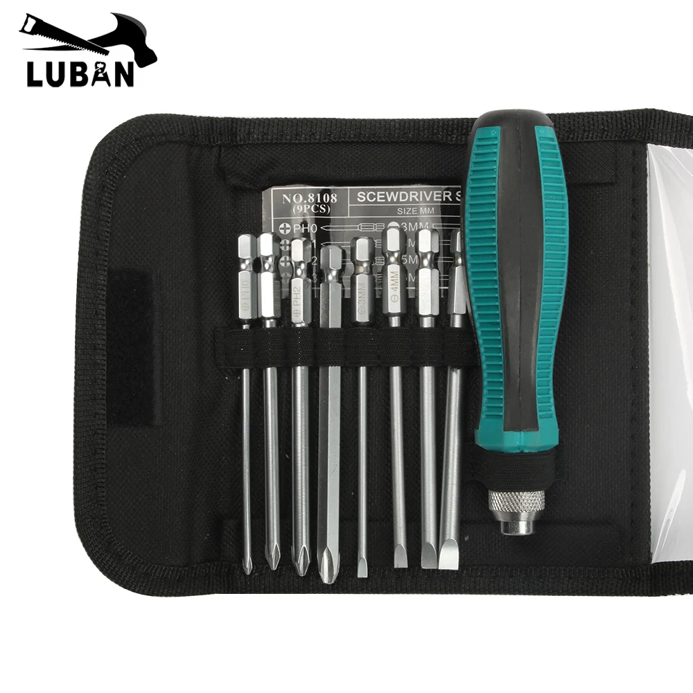 9 Pcs 1/4" 6.35mm Slotted Screwdrivers Phillips With Magnetic Self-locking Metric Hand Tool Set tools
