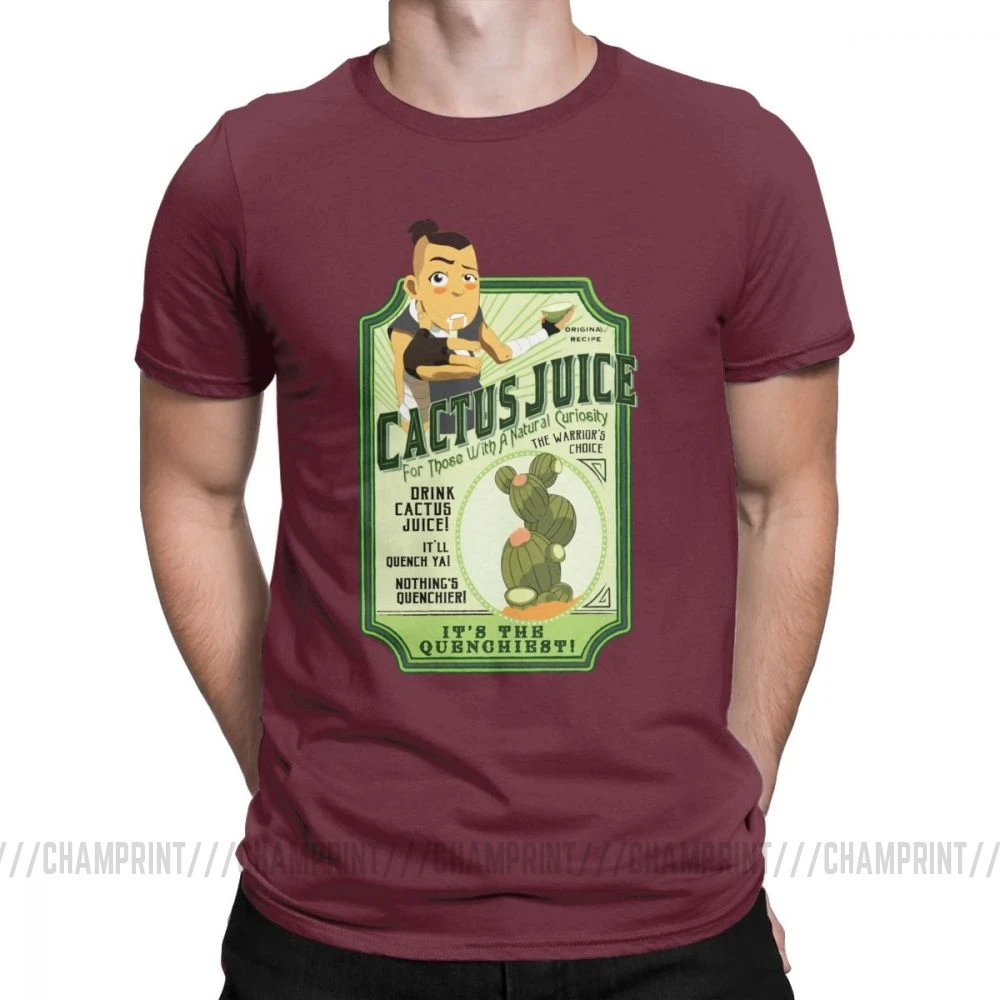 Хипстер напиток кактус сок футболки для мужчин круглый вырез хлопок футболки Аватар Последний Airbender футболки подарок идея одежда - Цвет: Бургундия