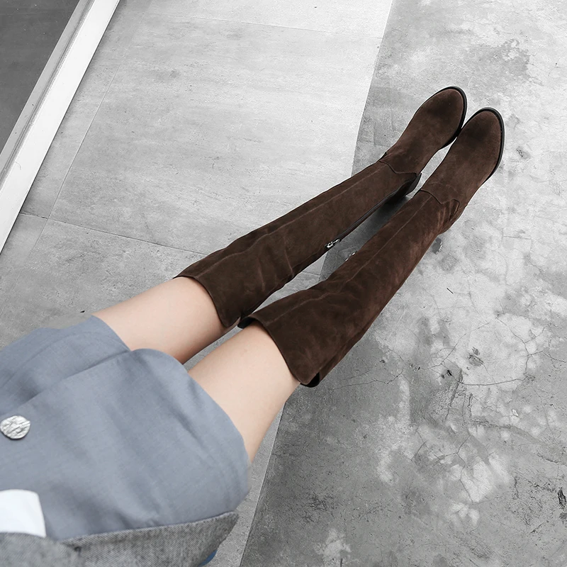 Женские длинные сапоги VALLU новый дизайн 2019 Заводские из нубука Сапоги выше колена