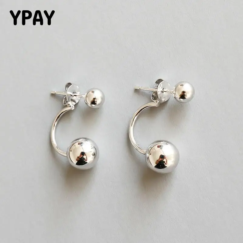 Женские серьги гвоздики с двумя шариками YPAY из 100% настоящего серебра 925 пробы