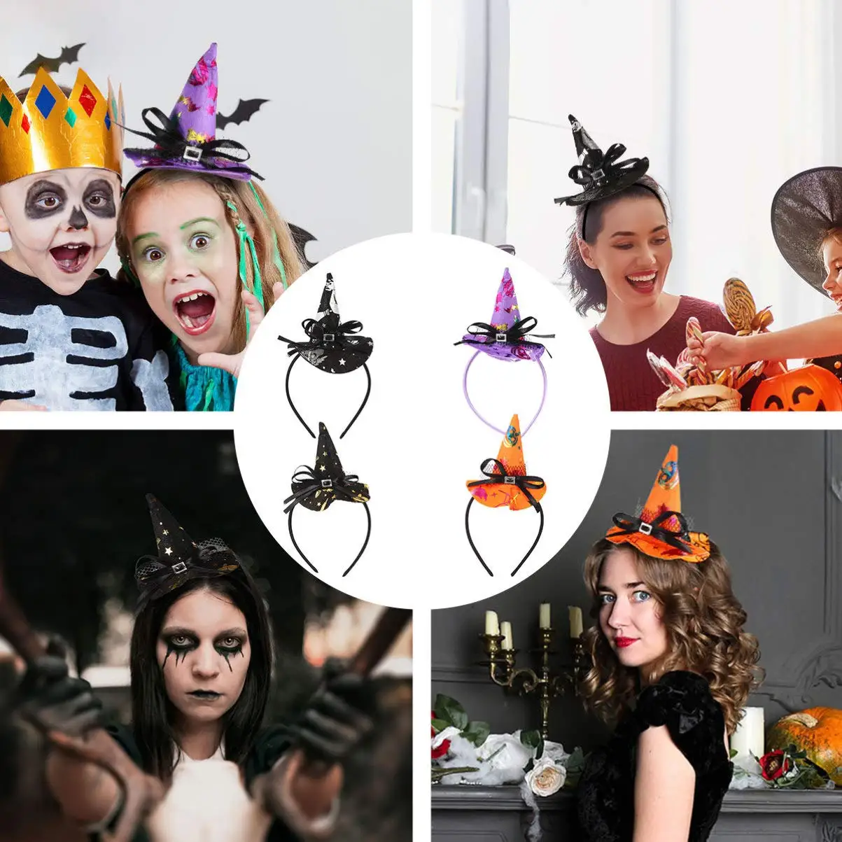 

Halloween Witch Hat Headband Glitter Mini Pointy Witch Hat Headpiece Hair Hoop for Halloween Costume Props Hair Accessory