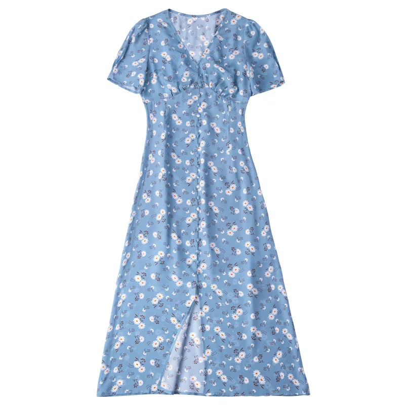 

100% mulberry silk French retro silk dress women's spring 2021 new waist and thin tea break dress temperament V-neck mid-length
