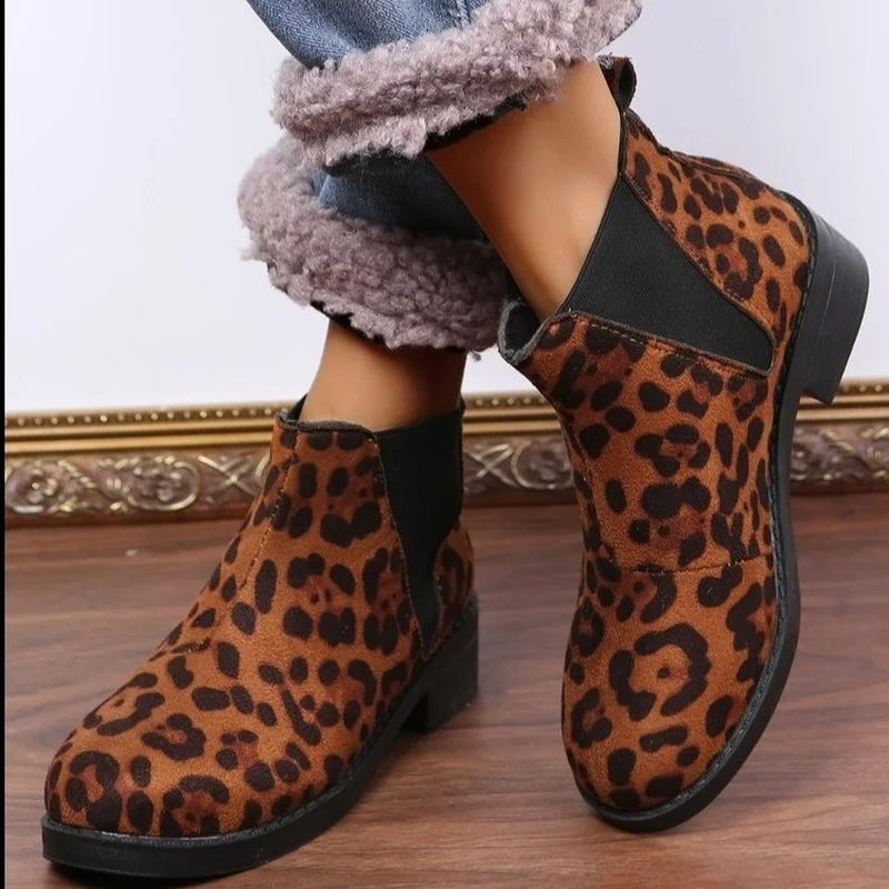 

2021 New Chelsea Boots Leopard Print Fashion Thick Heel High Heel Women's Short Boots Women's Boots Martin Boots Women's Shoes