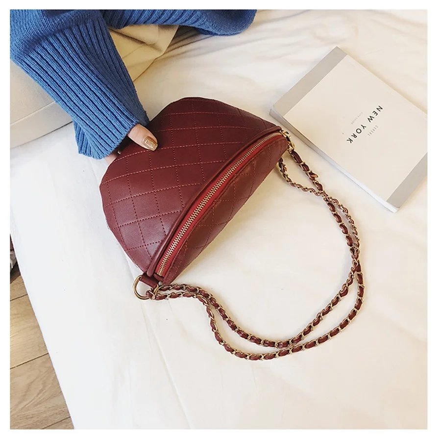 Женская сумка-мессенджер однотонная с ромбовидной цепочкой | Багаж и сумки