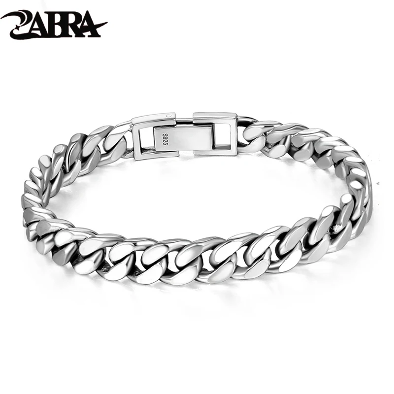 Promo ZABRA Real 925 Sterling Silver Bracelet Mans 8mm Width Link Rock Fashion Chain Bracelets For Man Jewelry Gift