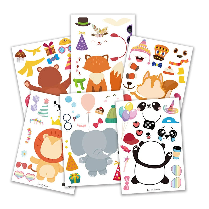 6 листов наклейки с милыми мультяшными животными | Игрушки и хобби
