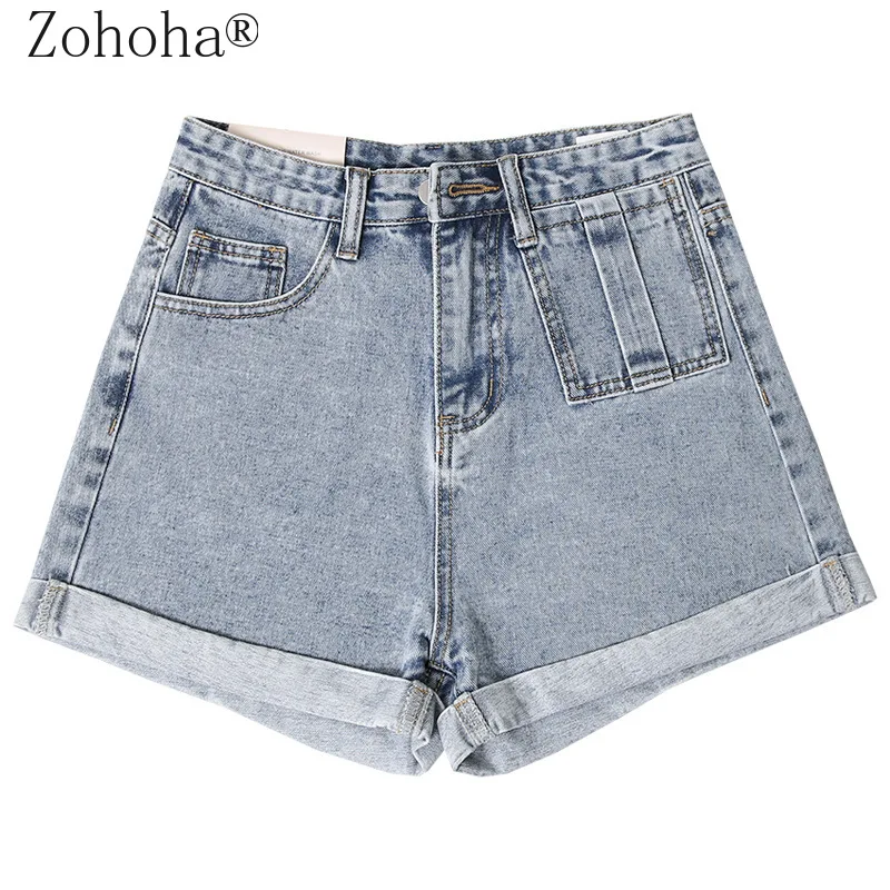 

Zohoha Woman Jeans Shorts High Waisted 2021 Summer Streetwear Baggy Wide Leg Vintage Fashion The New Blue Woman Shorts Jeans