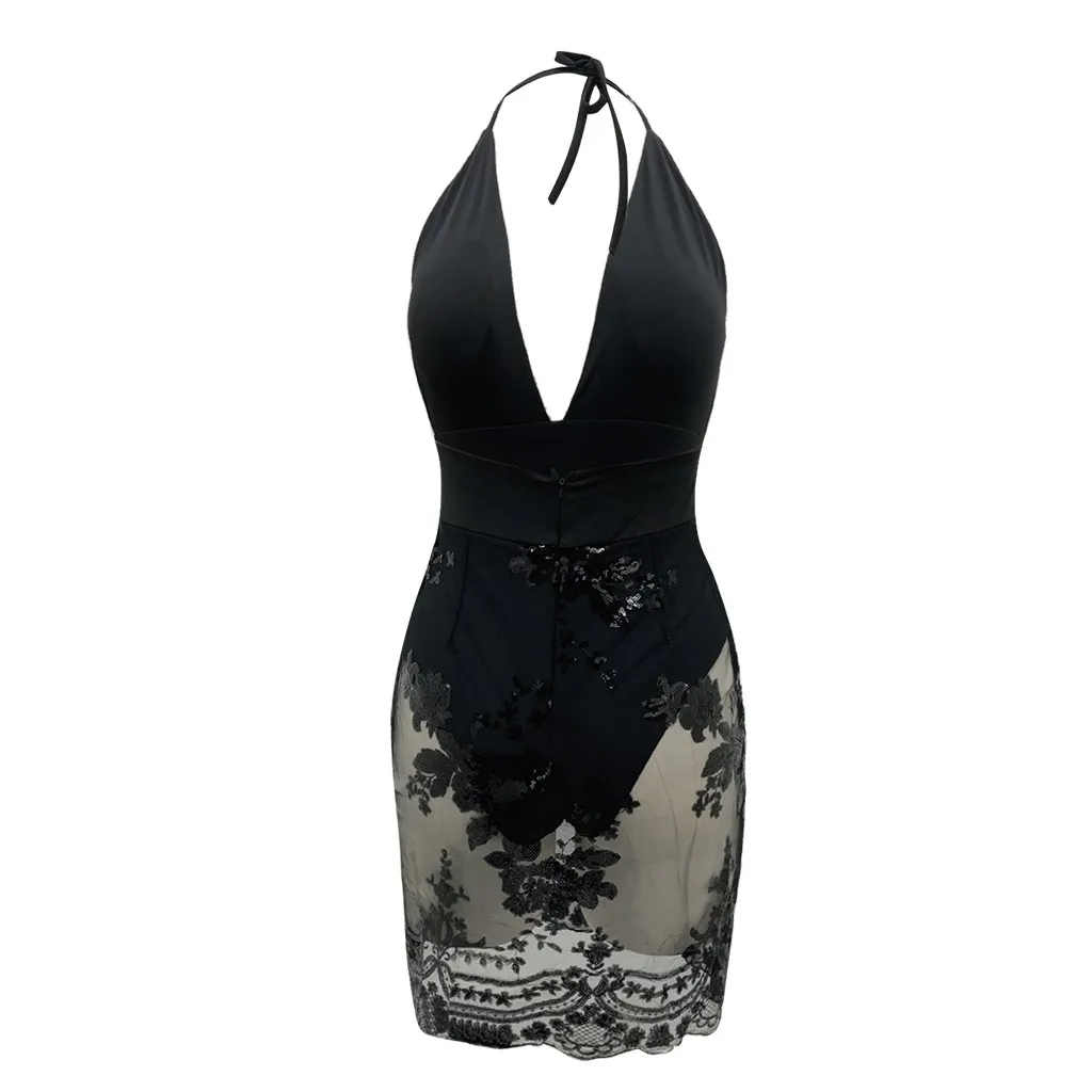 Сексуальное женское Сетчатое платье кружевное цветочное сексуальное вечернее