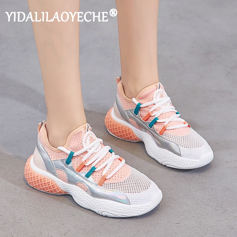 Женские кроссовки для бега Bing сетчатые на шнуровке платформе летняя спортивная