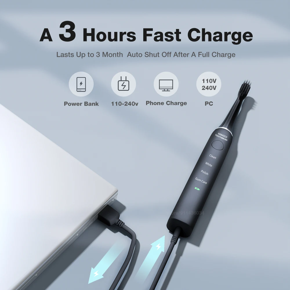 

New Sonic Electric Toothbrush for Adult Electric Tooth Brush Smart USB Rechargeable 8 Brush Heads Washable Whitening Toothbrush