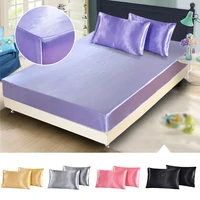 satin silk bed fitted sheet bedding sheets imitation silk smooth bed sheet cover with elastic band mattress cover pillowcases