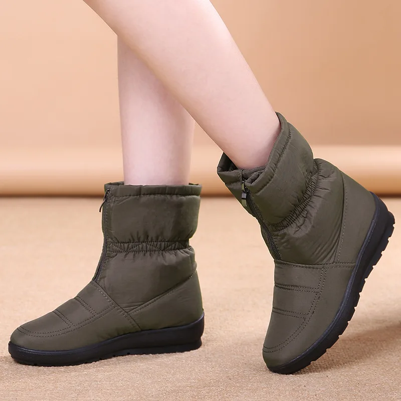

Waterproof winter ankle boots women shoes 2021 fashion solid zipper warm fur women snow boots flat with casual shoes woman