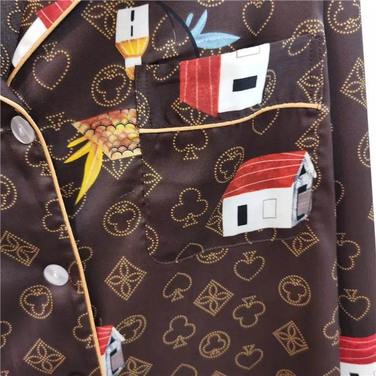 

Fashion New Print Couple Sleepwear Silk Satin Pajamas Set Long Sleeve Button-Down Pyjamas Suit Pijama Women Men Plus Size Pj Set