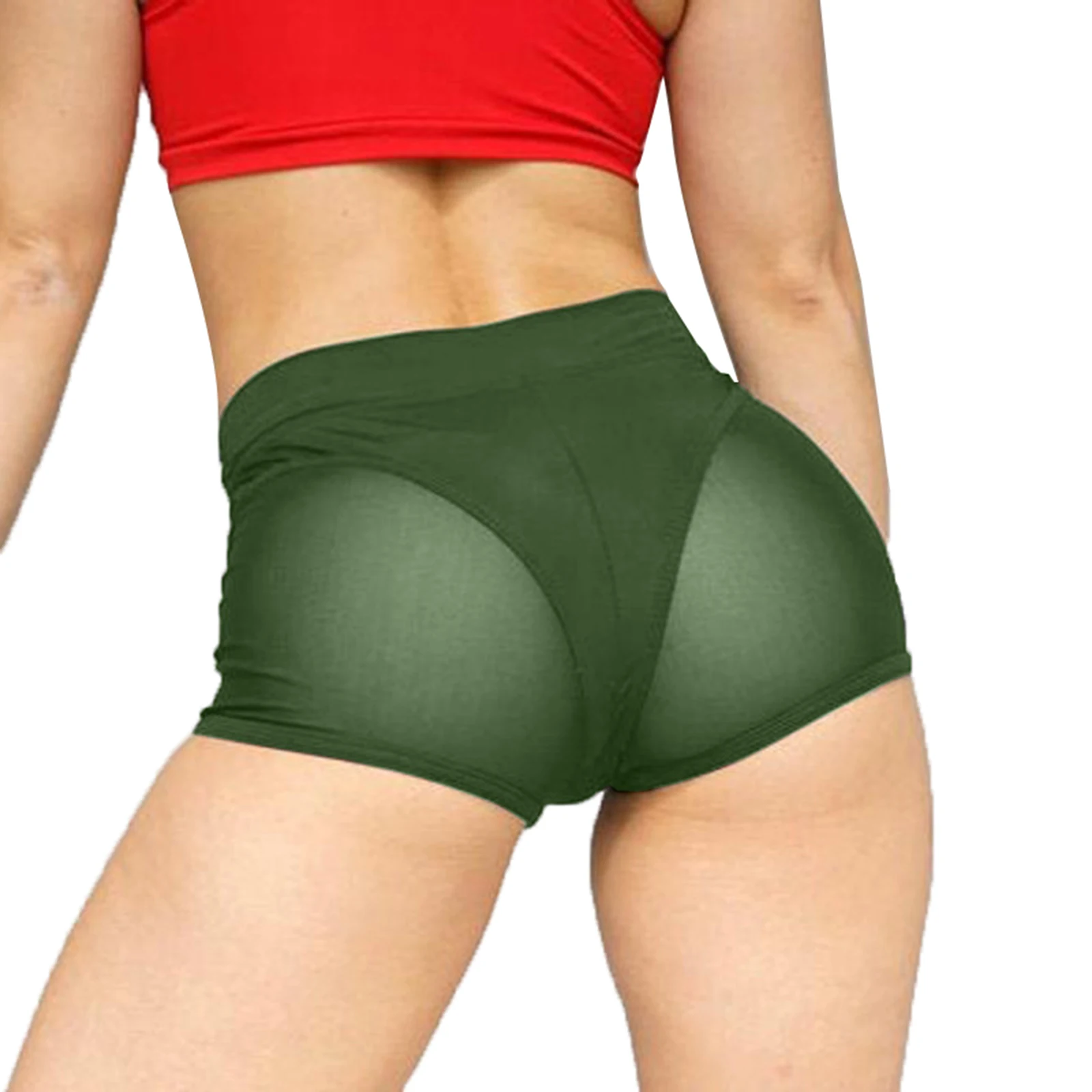 

Womens Ladies Sexy Yoga Shorts High Waist Elastic Waistband See-through Mesh Patchwork Stretchy Gym Club Show Sport Shorts