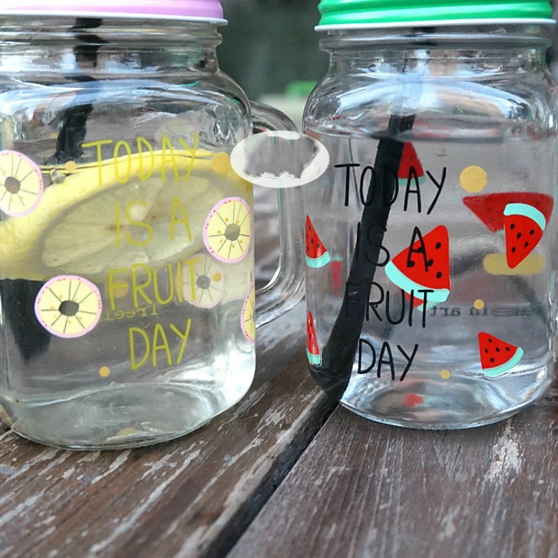 350 мл современная мода Фрукты кружка с трубочкой лимонный Мейсон бутылка для