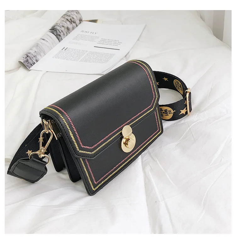 Bag for women new Korean style straddle bag outdoor travel chic wide band sewing fashion one shoulder small square bag