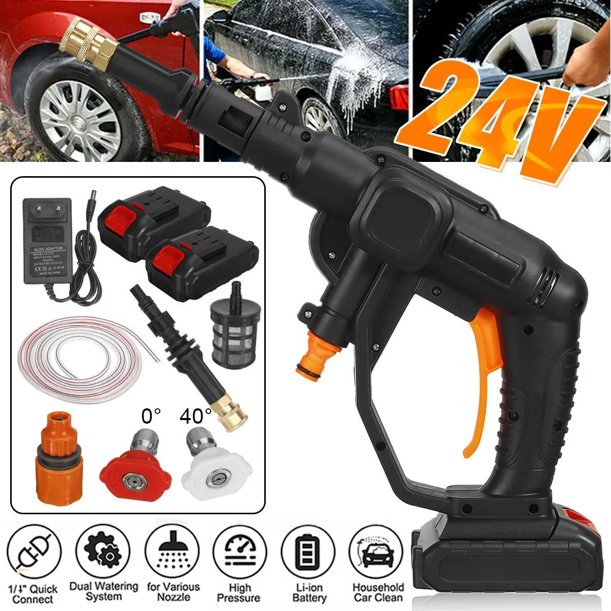 

520W 24V High Pressure Cordless Electric Pressure Washer Power Washing Auto Spray Gun 28BAR Car Wash Water Gun Home Garden Tool