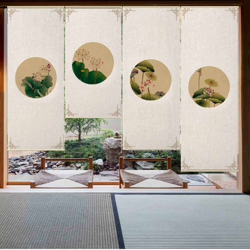 Складной экран для разделителя комнаты Офисная льняная занавеска с узором под