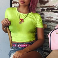 woman tshirts green summer t shirt short sleeve sun embroidery crop tops neon tops for women ropa mujer streetwear top accessory