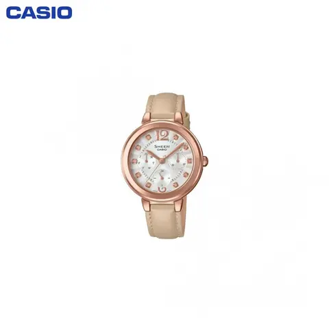 Наручные часы Casio SHE-3048PGL-7BUER женские кварцевые на кожаном ремешке