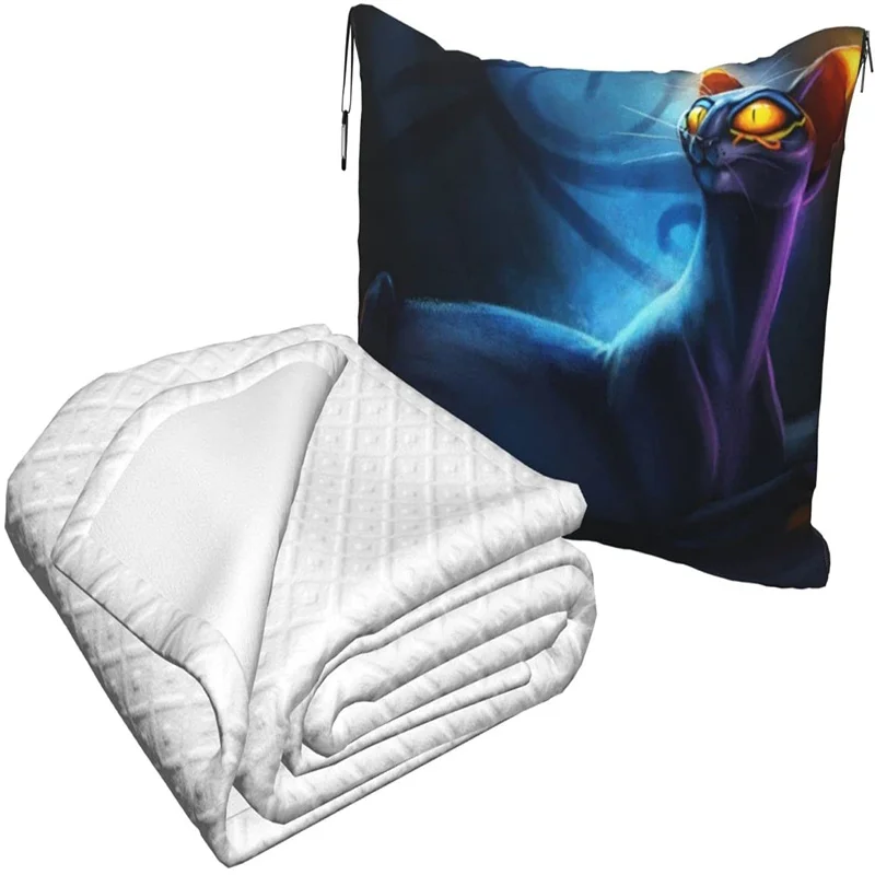 vender Fantasia Gato Escuro Viagem Travesseiro Cobertor Dois-em-um Mochila Cinta E Compacto Avião Saco Cintura Suporte 60x43 Polegadas