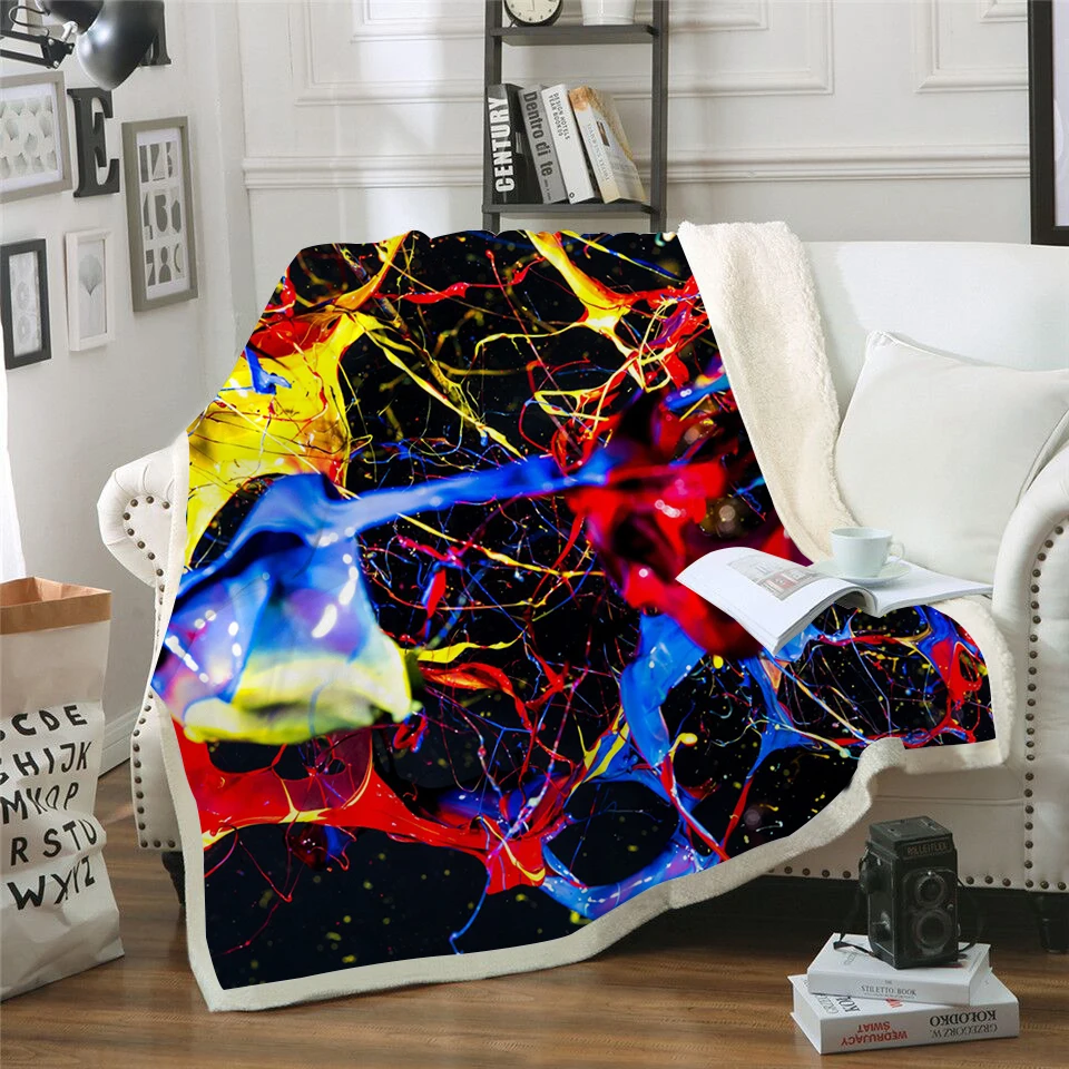 

Paint Splatter Printed Velvet Plush Throw Blanket Bedspread for Kids Girls Sherpa Blanket Travel New 2019 Couch Quilt DIY