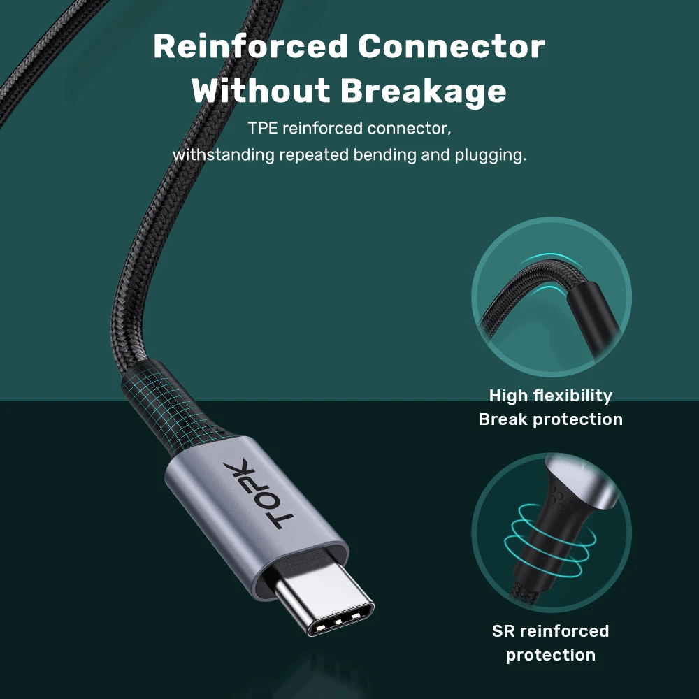 TOPK PD 100W USB Type C to Cable 5A Quick Charge 4.0 3.0 Fast Charging USB-C Type-C for Samsung Xiaomi Macbook Pro | Мобильные