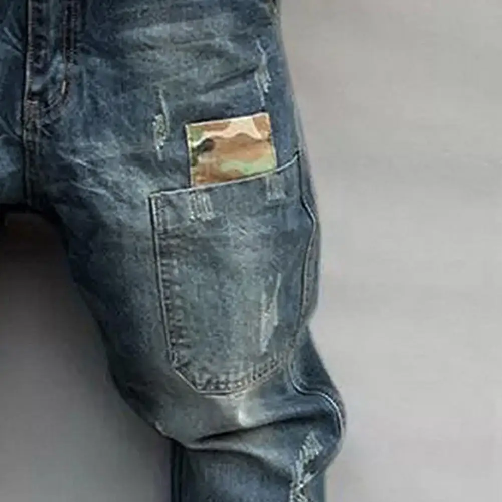 

Fashion Men's Jeans Man Streetwear Pants Mid Waist Double Pocket Zip Closure Worn Man Jeans Casual Men's Clothing 2021 New