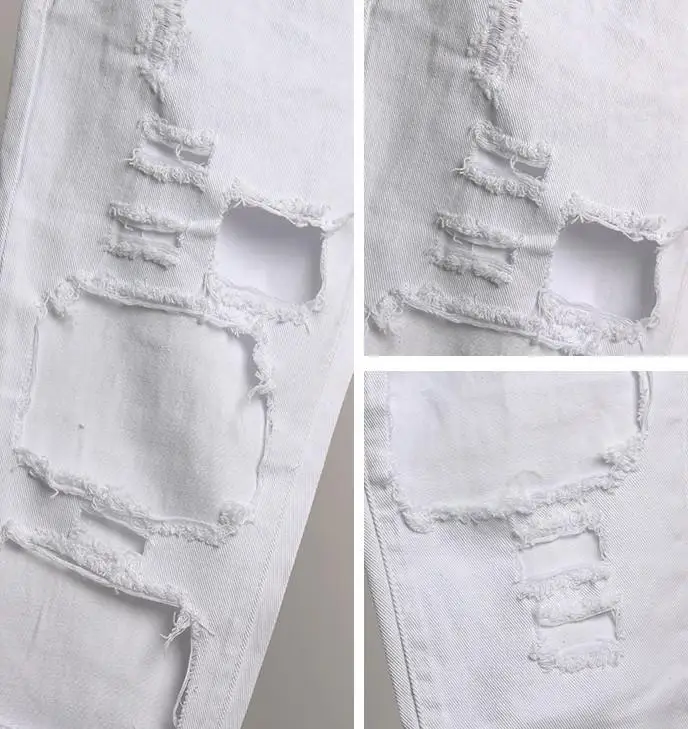 

Hole Sexy Causal Straight High Waist White Distressed Boyfriend Jeans Ripped Denim Jeans New Women Fashion Pants