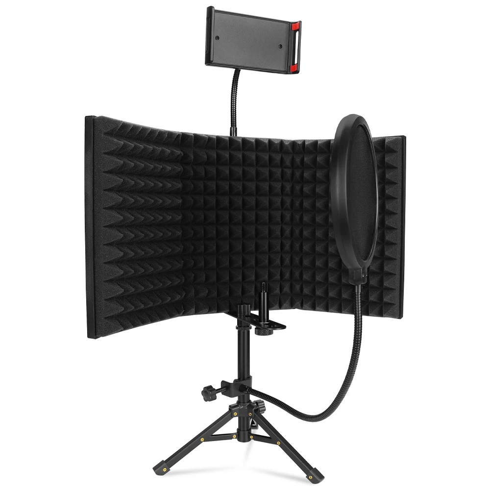 microphone isolation shield with tripod high density foam wind screen foldable isolation cover for microphone recording free global shipping