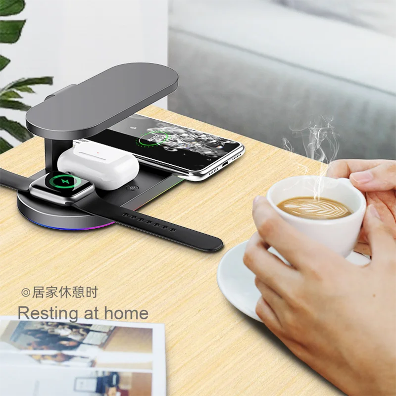 

15W Four In One Fast Charge Wireless Charger Stand UV Germicidal Lamp QI For Mobile Phones Earphone Watch Wireless Charging