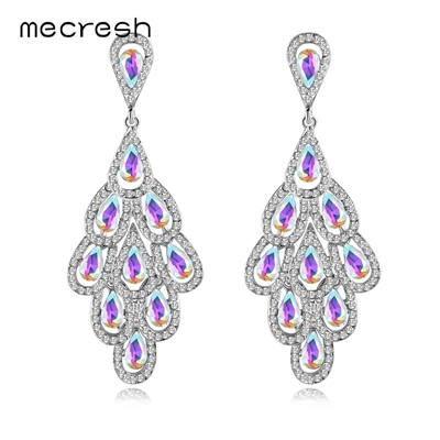 AB Crystal Mecresh массивные каплевидные большие висячие серьги с кристаллами, модные ювелирные изделия, стразы в виде листьев, большие женские свадебные серьги MEH1576 - Окраска металла: AB Crystal