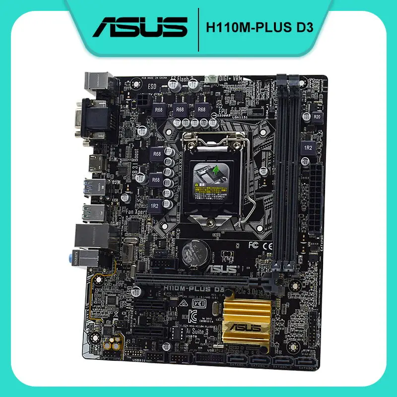 

ASUS H110M-PLUS D3 Intel H110 H110M DDR4 32G LGA 1151 i3 i5 i7 Cpus VGA DVI SATA3 USB3.0 PCI-E X16 Micro ATX Desktop Motherboard