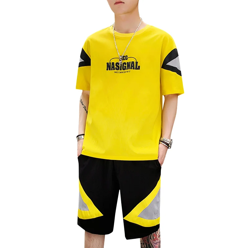 Мужские летние хлопковые футболки высокого качества и шорты комплект Униформа