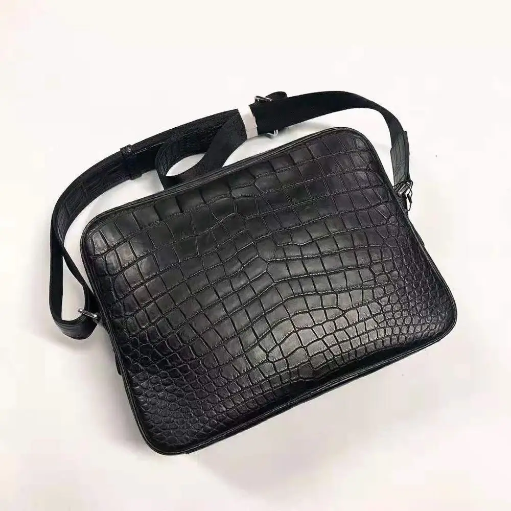 Мужская Наплечная Сумка-Кроссбоди из 100% натуральной крокодиловой кожи черного