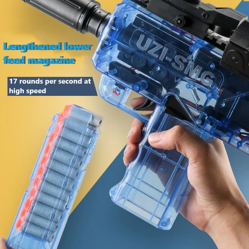 Volante el&eacute;ctrico de r&aacute;faga de alta velocidad para ni&ntilde;os, juguete de seguridad de pistola UZI, juego de disparos de bala suave EVA, interactivo para padres e hijos-2