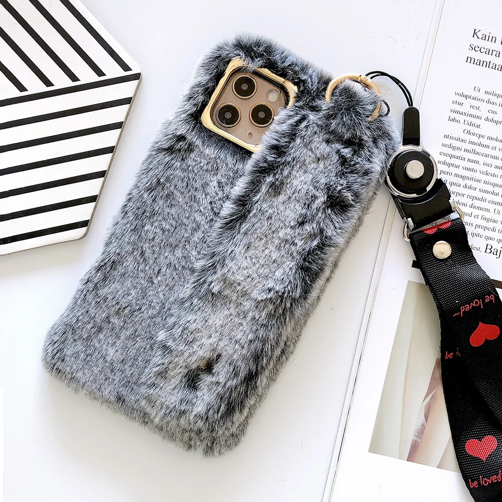JONSNOW Леопардовый плюшевый чехол на запястье для iPhone 11 Pro X XR XS Max теплый зимний чехол для телефона для iPhone 7 8 6S 6 Plus чехол