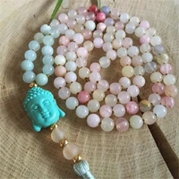 6mm morganite gemstone beads buddha mala bracelet reiki meditation bless handmade pray unisex cuff healing lucky fancy