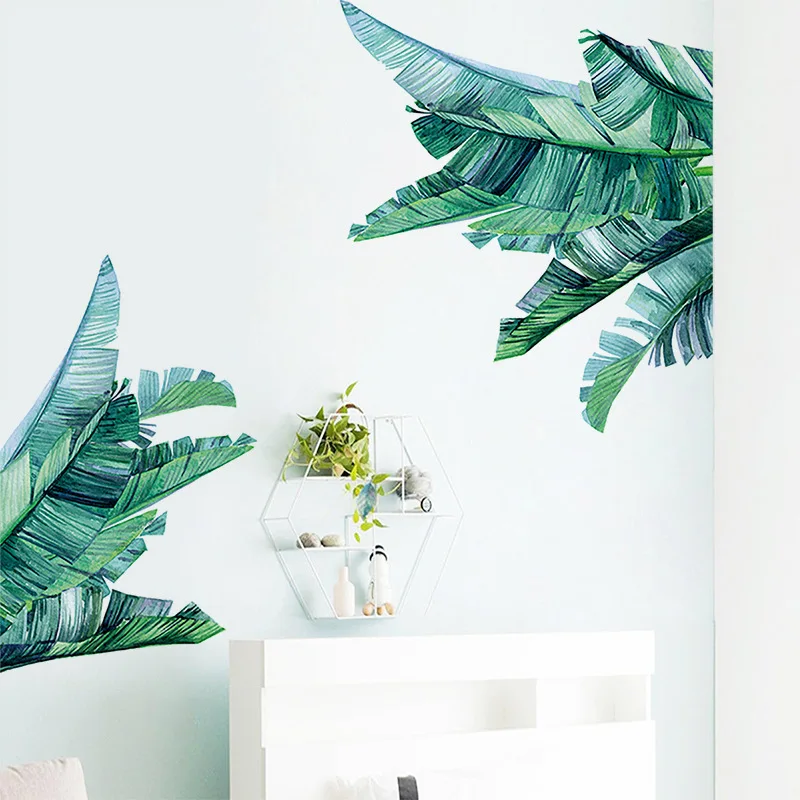 Tropical Green Banana Leaf Wall Stickers for Bedroom Living room Door Decor Removable PVC Vinyl Decals Home Decoration | Дом и сад