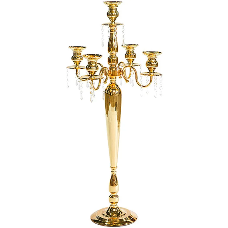 Новое поступление Высокий золотой цвет 5 рук канделябры подсвечники конические