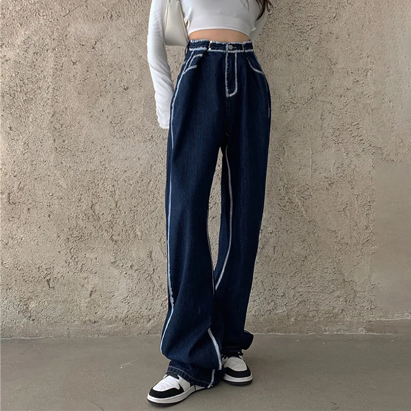 

Широкие джинсы, женские Мешковатые брюки, модные повседневные брюки с высокой талией для мам, осенние свободные джинсы, женские хлопковые д...