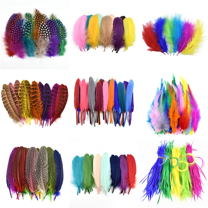 

Many Kinds Colored Combinations Goose Ostrich Feathers for Crafts Plumes Pheasant Chicken Turkey Peacock Feather DIY Decoration