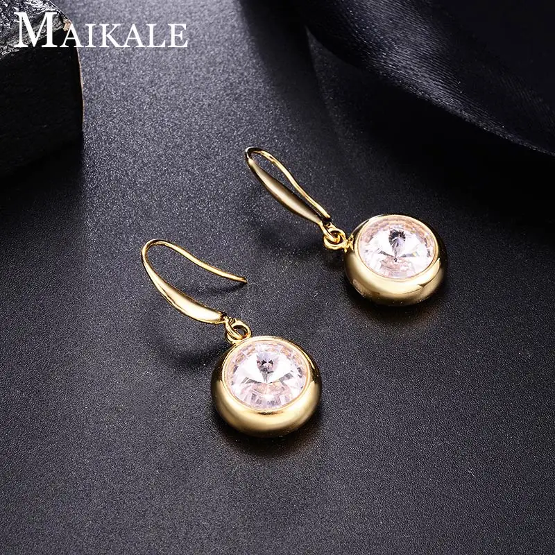 16-gold-pink Женские разноцветные серьги MAIKALE, круглые модные серьги-подвески с крючком с золотистым/серебристым покрытием и фианитом для подарка - Окраска металла: 16-gold-pink