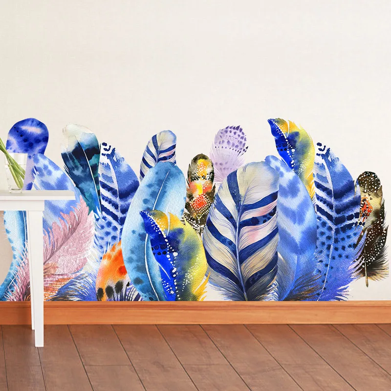 

Colorful Feathers Wall Stickers for Girls Bedroom Living Room Decoration Vinyl Wall Wallpaper Room Decoration Teenager